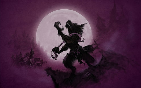 Werewolf Wolf Purple Drawing Sketch Moon HD, digital/artwork, drawing, purple, moon, wolf, sketch, werewolf, HD wallpaper HD wallpaper