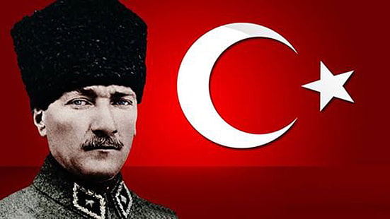 ataturk, belo, bandeira, líder, lua, estrela, turco, HD papel de parede HD wallpaper