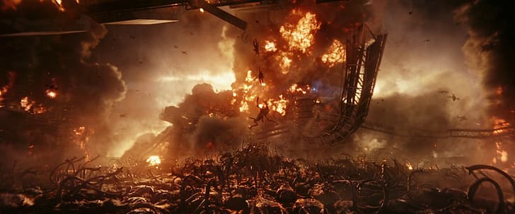 Perang Besok, Yvonne Strahovski, Chris Pratt, adegan film, serangan alien, ledakan, Wallpaper HD