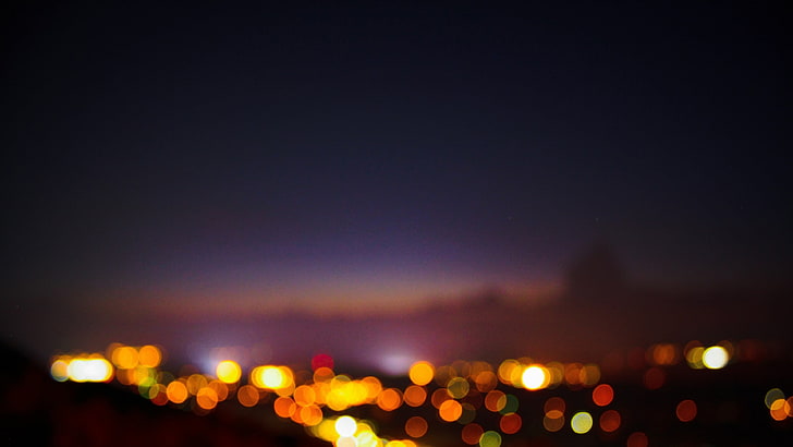 ночь, небо, свет, освещение, горизонт, боке, боке огни, огни города, HD обои