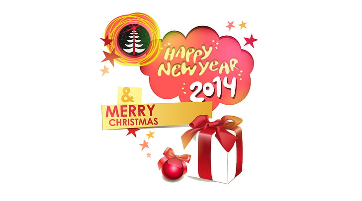 New Year 2014 & Merry Christmas, happy new year 2014 & merry christmas, christmas, 2014, new year, new year 2014, HD wallpaper