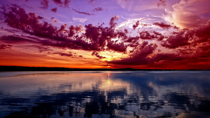 großes Gewässer, Landschaft, HDR, Sonnenuntergang, Strand, Sonnenlicht, Wolken, Himmel, Wasser, HD-Hintergrundbild