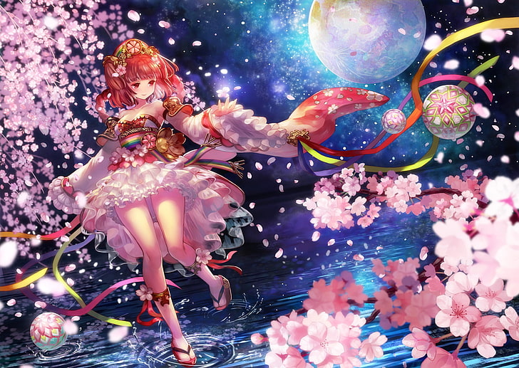 anime, anime girls, cherry blossom, original characters, HD wallpaper
