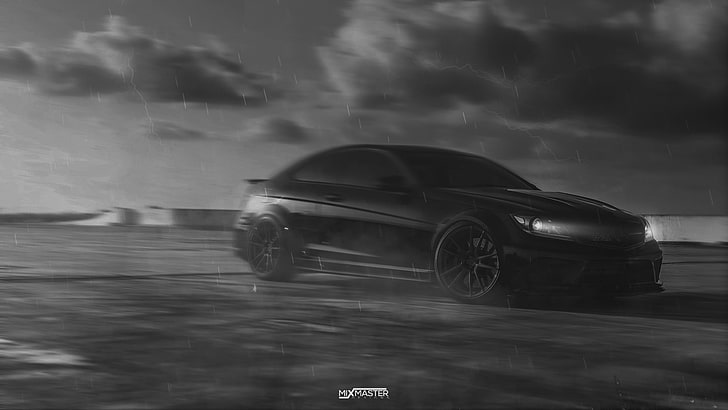 black coupe, car, Mercedes-Benz, Mercedes-AMG, Mercedes-Benz C63, Mercedes-Benz C63 AMG, Mercedes C63 AMG, C63 AMG, coupe, German cars, AMG Black Series, vehicle, monochrome, HD wallpaper