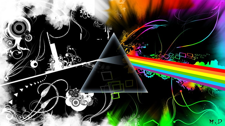 Темная сторона луны от Pink Floyd цифровые обои, Pink Floyd, Темная сторона луны, треугольник, HD обои