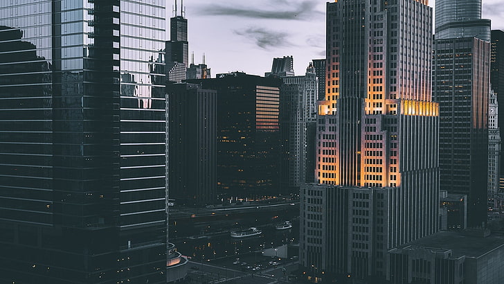 бяла високоетажна бетонна сграда, град, небостъргач, Чикаго, HD тапет