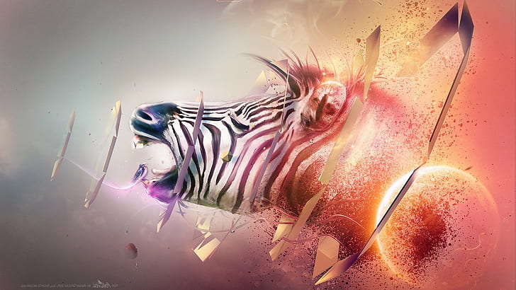 zebras shattered animals digital art shapes adam spizak, HD wallpaper