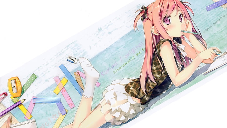 carta da parati personaggio femminile anime, anime, anime girls, occhi rosa, personaggi originali, Kantoku, Afterschool del 5 ° anno, Sfondo HD