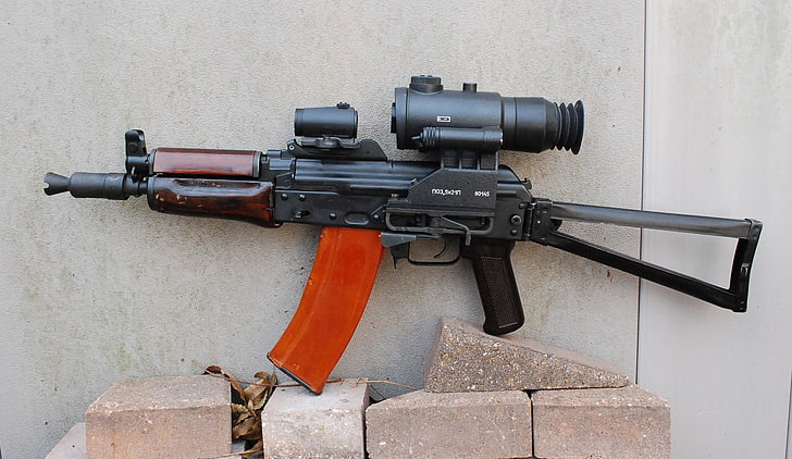 black and red assault rifle with scope, weapons, machine, Kalashnikov, Kalash, AKS74U, HD wallpaper