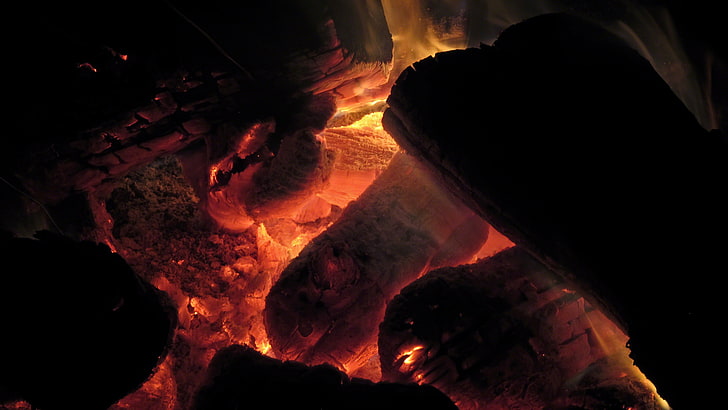 litted bonfire, fire, dark, HD wallpaper