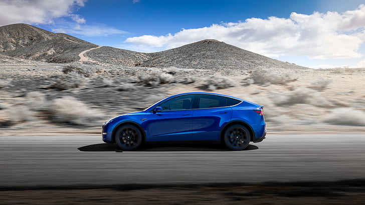 Транспортные средства, Tesla Model Y, Blue Car, Автомобиль, Tesla Motors, Автомобиль, HD обои
