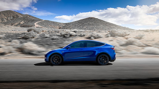 Транспортные средства, Tesla Model Y, Blue Car, Автомобиль, Tesla Motors, Автомобиль, HD обои HD wallpaper