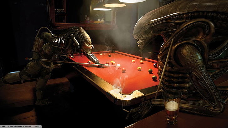 3d, Alien Vs. Predator, Aliens, anime, Bar, Billiards, Pool Table, Predator (movie), HD wallpaper