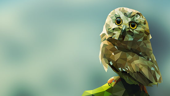 brown owl illustration, brown mosaic owl painting, animals, digital art, artwork, gradient, simple background, birds, owl, geometry, low poly, HD wallpaper HD wallpaper
