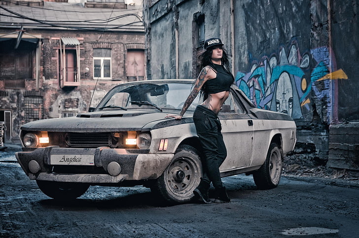 mobil abu-abu, mobil, Angelica Anderson, wanita, wanita dengan mobil, Volga, GAZ, Wallpaper HD