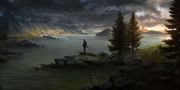 krajobraz, grafika, The Elder Scrolls V: Skyrim, fantasy art, Tapety HD HD wallpaper
