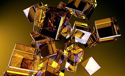 Стъклени кубчета, златни тапети на кубчето на Рубик, Artistic, 3D, Cubes, Glass, HD тапет HD wallpaper
