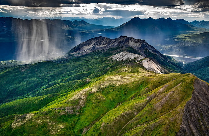 Wrangell Mountains, Alaska, digitala tapeter, USA, Alaska, Resor, Natur, Landskap, Scen, Berg, Regn, Vildmark, Semester, tundra, Wrangell, HD tapet
