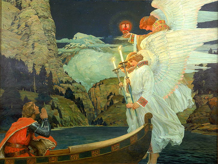 angel, boat, Classic Art, Classical art, Frederick J. Waugh, HD wallpaper