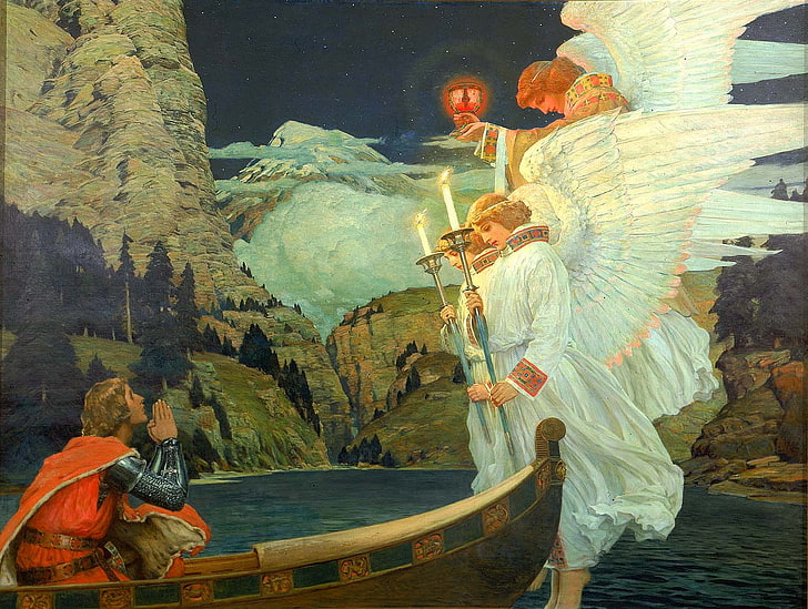 seni klasik, seni klasik, Frederick J. Waugh, perahu, malaikat, Wallpaper HD