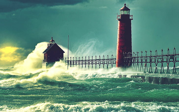 Lighthouse Ocean Splash HD, nature, ocean, lighthouse, splash, HD wallpaper