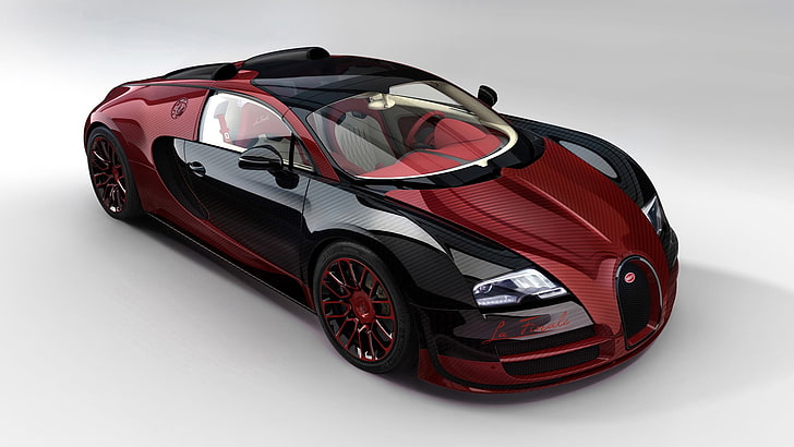 convertible merah dan hitam, Bugatti Veyron, mobil, Wallpaper HD