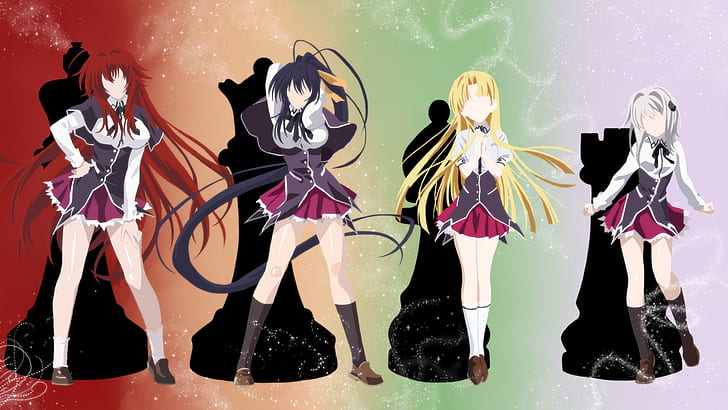 Highschool DxD, Anime-Mädchen, Gremory Rias, Himejima Akeno, Argento Asia, Toujou Koneko, HD-Hintergrundbild