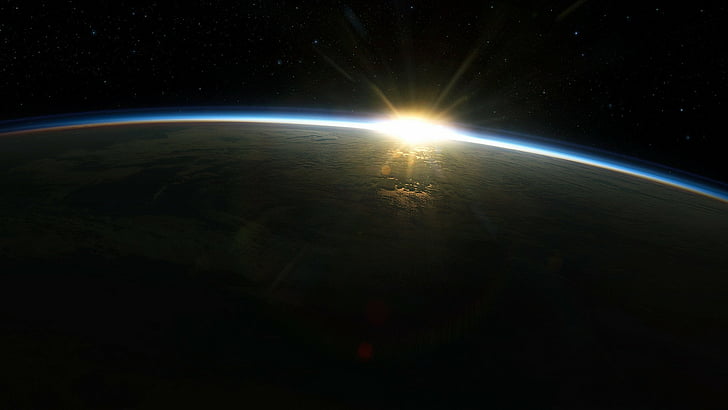 atmosphere, earth, outer, space, sun, sunrise, HD wallpaper