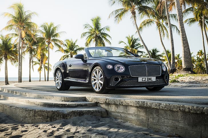 black, Bentley, convertible, 2019, Continental GT V8 Convertible, HD wallpaper