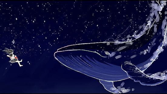 illustration of whale, whale, stars, underwater, HD wallpaper HD wallpaper