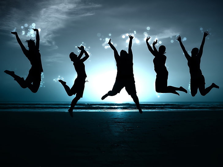 People, Jump, Happiness, Beach, Shadow, Image, HD wallpaper