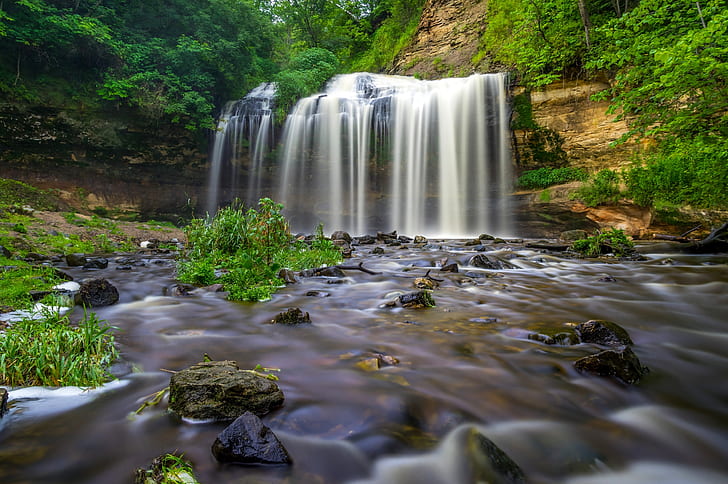 stream, waterfall, Wisconsin, cascade, Cascade Falls, Osceola, Osceola Creek, HD wallpaper