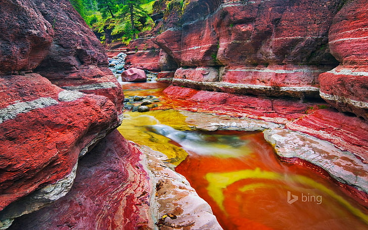 Bizarro rochoso leito do rio-Bing tema papel de parede, rio vermelho, HD papel de parede