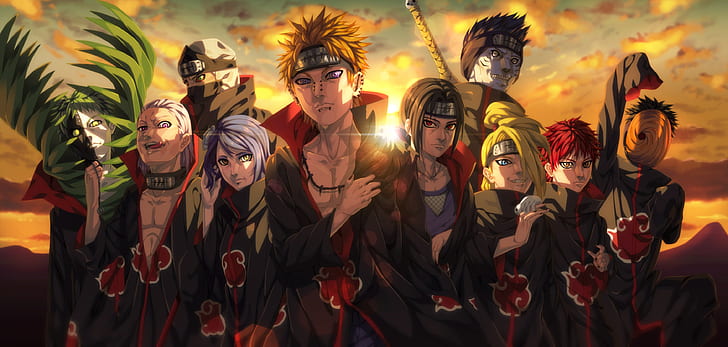 Naruto, Deidara (Naruto), Hidan (Naruto), Itachi Uchiha, Kakuzu (Naruto), Kisame Hoshigaki, Konan (Naruto), Obito Uchiha, Pain (Naruto), Sasori (Naruto), Yahiko (Naruto), Zetsu (Naruto), Sfondo HD
