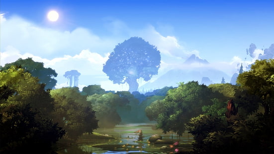 ป่า, ทิวทัศน์, แสงไฟ, ธรรมชาติ, Ori And The Blind Forest, Spirits, Trees, วอลล์เปเปอร์ HD HD wallpaper