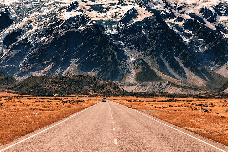 brown and black area rug, road, mountains, HD wallpaper