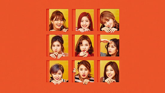 collage, k, orange, pop, rouge à lèvres, souriant, deux fois, jaune, Fond d'écran HD HD wallpaper