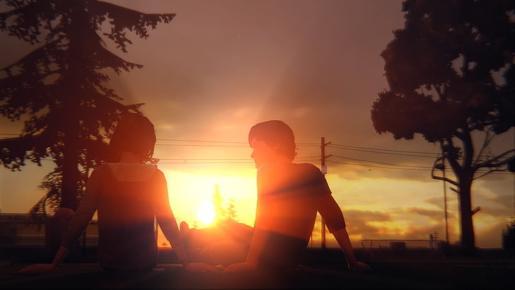 red and white lighted ceiling lamp, Life Is Strange, Max Caulfield, Warren Graham, sunset, HD wallpaper