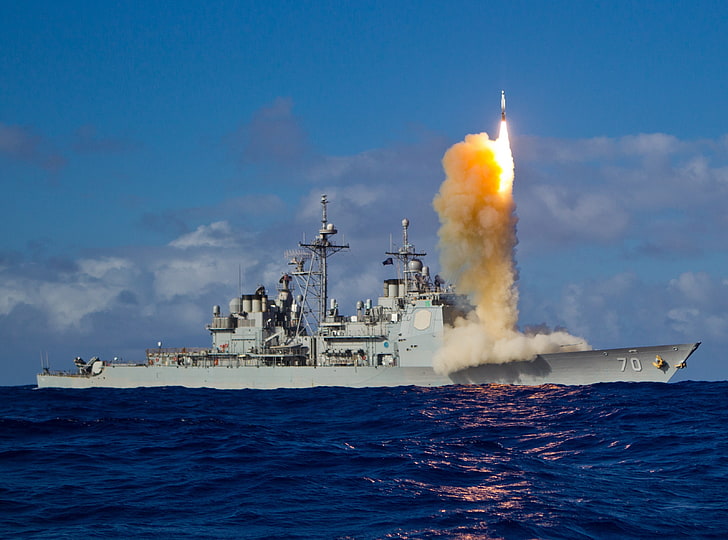 Missile, white battleship, Army, 2013, aegis, ballistic, missile, HD wallpaper
