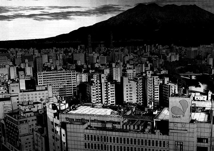 oyasumi punpun cityscape тъмен монохромен, HD тапет