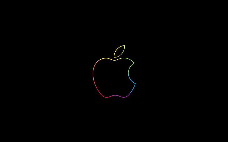 Яблоко, логотип, минимальный, красочный, темный фон, HD, HD обои