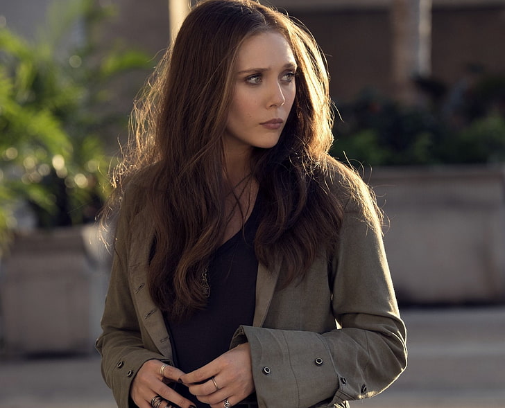 Elizabeth Olsen, Capitán América, Capitán América: Guerra civil, cabello castaño, abrigo, Elizabeth Olsen, ojos verdes, cabello largo, anillo, bruja escarlata, Fondo de pantalla HD