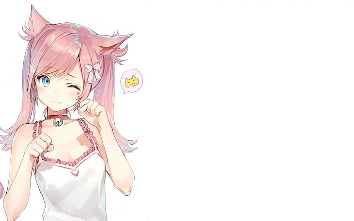 anime, anime girls, simple background, simple, neko ears, cat ears, HD wallpaper