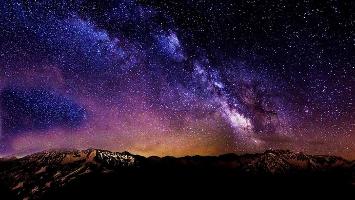 gunung hitam, bintang, malam, lanskap, malam berbintang, gunung, paparan panjang, galaksi, bintang jatuh, komet, Wallpaper HD