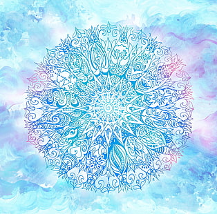 Mandala Anelie, blue and purple mandala, Artistic, Drawings, blue jay, artwork, love, painting, light, drawing, mandala, yoga, relax, power, anelie, mahatma, gandhi, hope, HD wallpaper HD wallpaper