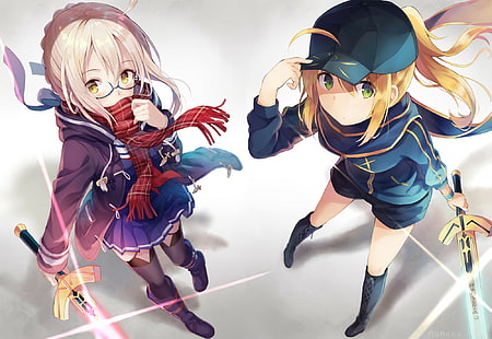 Mysterious Heroine X Alter (FateGrand Order), Berserker (FateGrand Order), FateGrand Order, glasses, sword, Mysterious Heroine X (FateGrand Order), Assassin (FateGrand Order), hat, anime girls, thigh-highs, yellow eyes, Saber, anime, HD wallpaper HD wallpaper