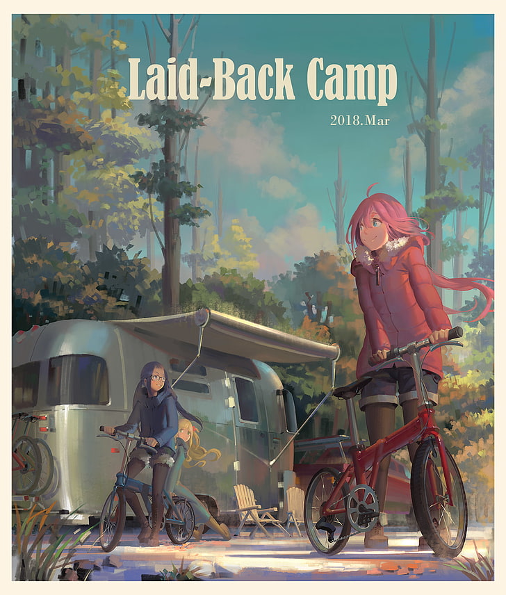 Yuru Camp, gadis-gadis anime, Nadeshiko Kagamihara, Chiaki Oogaki, Aoi Inuyama, Wallpaper HD, wallpaper seluler