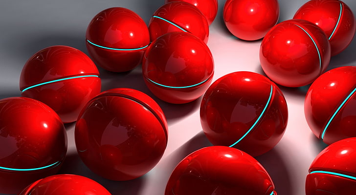 red ball lot, balls, sphere, red, glass, HD wallpaper