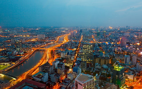 المدن ، مدينة هوشي منه ، نهر سايجون ، الفاصل الزمني ، فيتنام، خلفية HD HD wallpaper