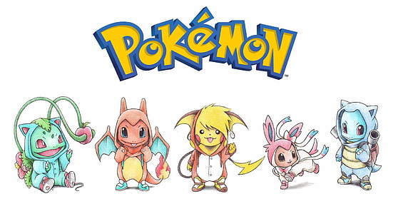 Tapeta Pokemon, Pokémon, Pikachu, Bulbasaur, Squirtle, Eevee, Charmander, Tapety HD HD wallpaper